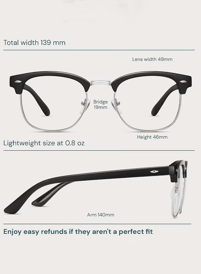 واي جيه نظارات مضادة للضوء الأزرق للرجال والنساء بإطار نصف عدسة للقراءة والألعاب، نظارات تحجب الضوء الأزرق بعدسات شفافة تحمي العيون من الأشعة فوق البنفسجية للحاسوب والهاتف - Image 2